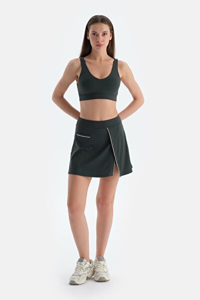 Dagi Dark Green Women's Slit Detailed Shorts Skirt