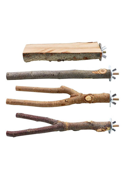 JOGAMS 4 Pack Natural Wood Bird Perch Set Parrot Stand Branch Toys Hanging Cage Perch Swing for Small Birds