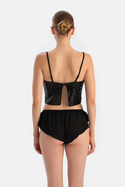 Dagi Black Sequined Crop Top