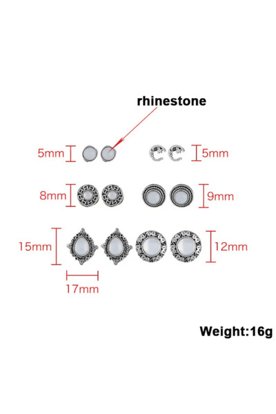 CRM Set de 6 perechi de cercei pentru femei, CRM, alb/argintiu