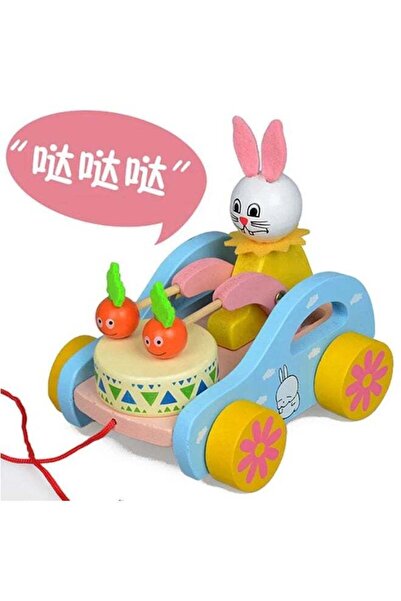 F.A.M.S Wooden Pull-Along Bunny Drum Toy for Toddlers
