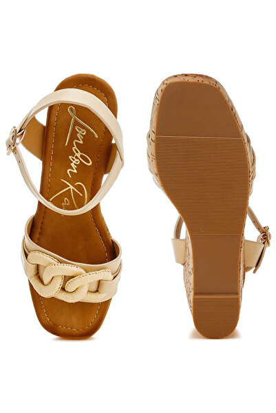 london Rag Women Cushion Chain Pin Buckle Wedges in Beige