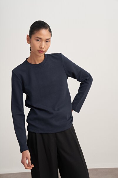 EBU Prive Γυναικείο μακρυμάνικο κορμάκι με διασταύρωση σε μπλε ναυτικό