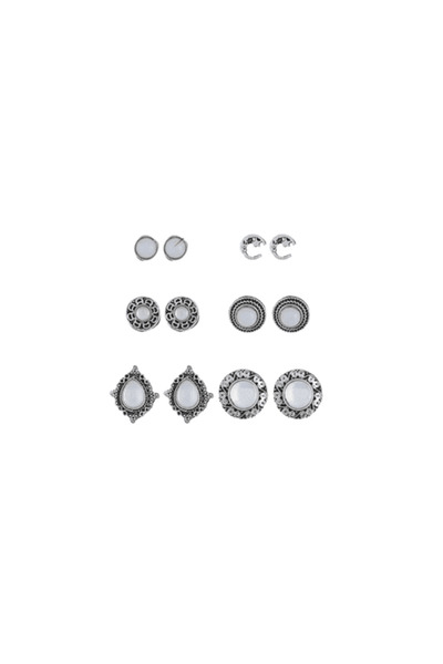 CRM Set de 6 perechi de cercei pentru femei, CRM, alb/argintiu