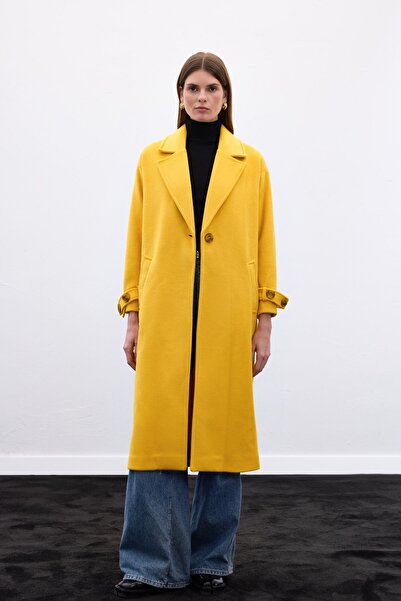 Sateen Casual παλτό με λεπτομέρεια στην ζώνη του μανίκι - Κίτρινο