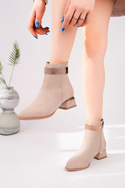 Madam Tarz Bln-705 Stone Detailed Low Heel Boots