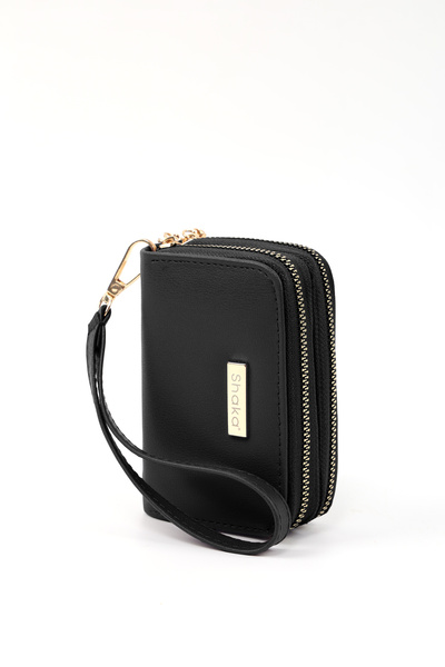 SHAKA Black Shk266 Faux Leather Wallet with 9 Compartments, Zipper Closure, Card Holder and Coin Compartment