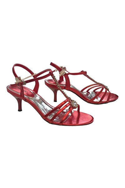 oktay kundura Women's Stone Evening Dress Shoes Dark Red Mid-Heel Fant01 Shoes