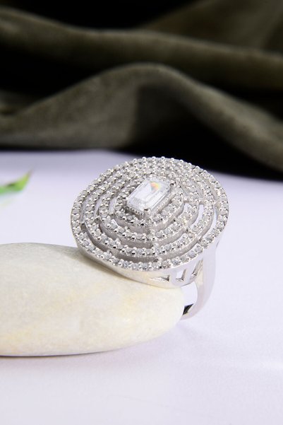 innuendo jewelery 925 AYAR GÜMÜŞ TAŞLI BÜYÜK OVAL ŞIK YÜZÜK