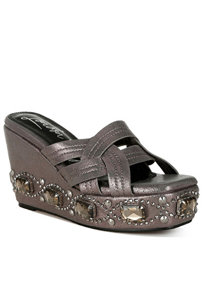 london Rag Women Chunky Diamante & Rhinestone Cut-Out Sandals in Pewter