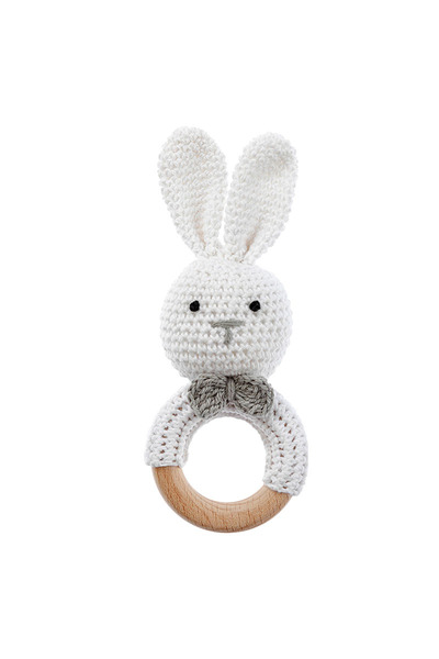 Pitikot Pitikot® Rattle and Teething Toy – Hand Crocheted Bunny with Wooden Ring