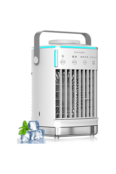 Koday 25W Rechargeable Mini AC & Fan - 2-Speed, USB, Digital Display, Quiet 2-Spray Modes
