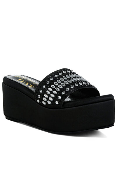 london Rag Women Diamante & Rhinestone Detail Flatform Sandals in Black