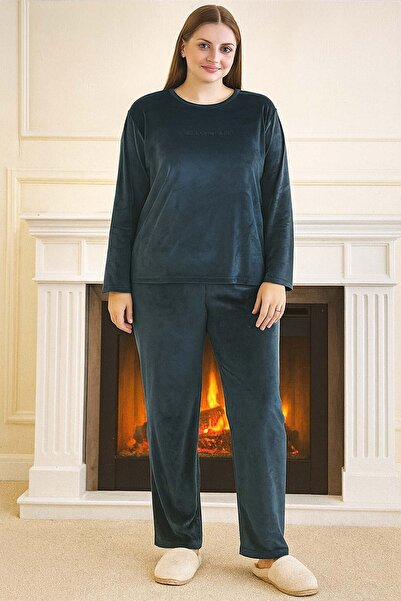 REMSA Σετ πιτζάμες από βελούδινο ύφασμα για γυναίκες μεγάλου μεγέθους 13213 Petrol