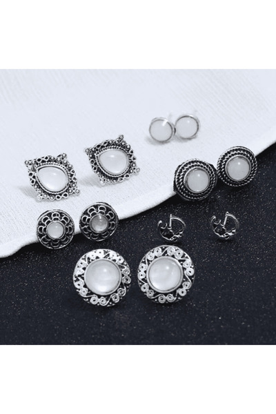 CRM Set de 6 perechi de cercei pentru femei, CRM, alb/argintiu
