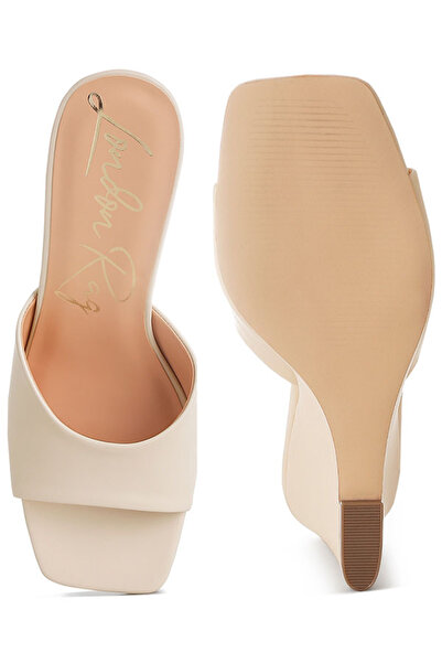 london Rag Women Recycled Faux Leather Wedge Sandals in Beige