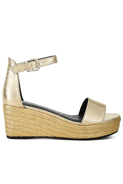 london Rag Women Faux Leather Snake Wedge Espadrilles in Gold