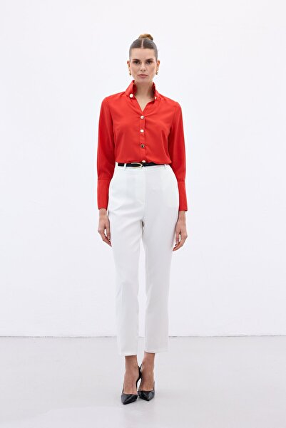 Sateen Cămașă cu detaliu snap - roșu