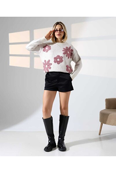 Cemre Life New Deux Women's Floral Embroidered Oversized Sweater