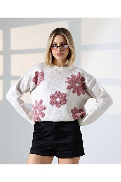 Cemre Life New Deux Women's Floral Embroidered Oversized Sweater