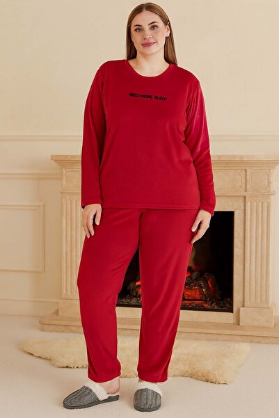 REMSA Plus Size Women's Velvet Fabric Pajama Set 13213 Red