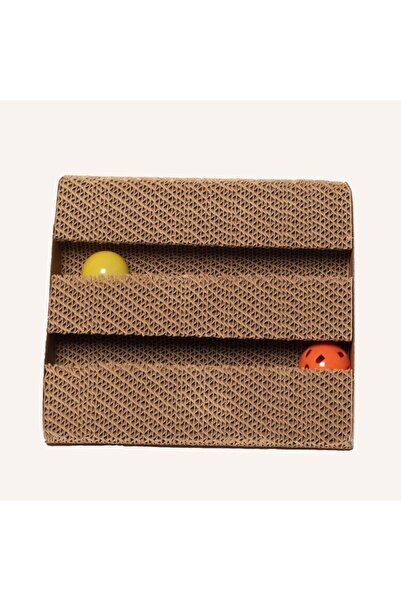 PisiMall Cardboard for sharpening claws and playing, with balls, for cats, 26x23x18 cm