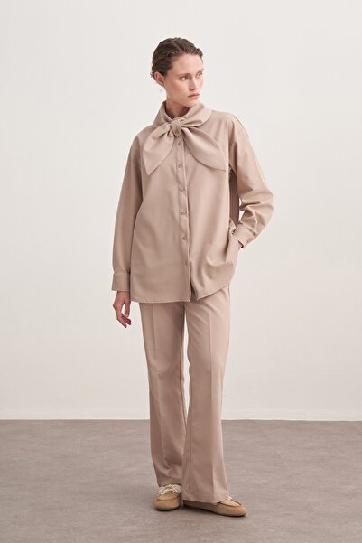 EBU Prive Women's Gabardine Collar Detailed Shirt Beige