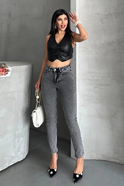 Coşkun GİYİM Women's High Waist Comfort Slim Jeans Gray 896-40