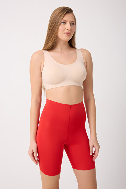 MİSTİRİK Porfy Model Anti-Slip Silicone Striped Biker Leggings Long Red Color090