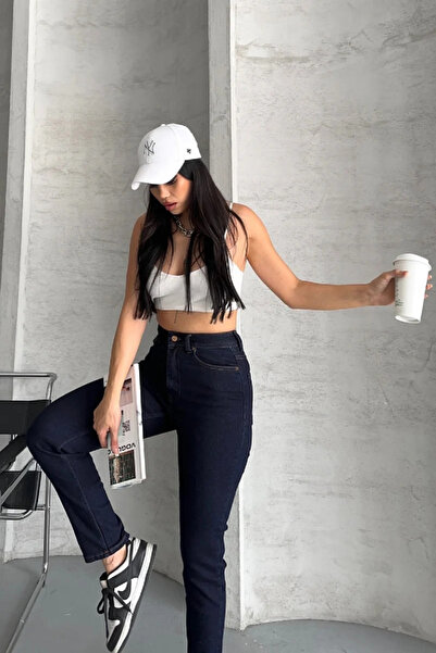 Coşkun GİYİM Women's High Waist Comfort Slim Jeans Dark Blue 896-17