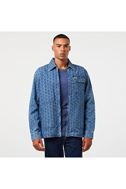 Lacoste Erkek Relaxed Fit Fermuarlı Monogram Mavi Gömlek Ceket
