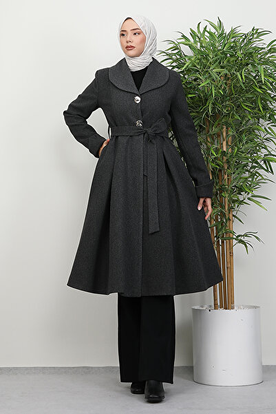 Lamia Giyim Pilise Detay Kaban Koyu Gri