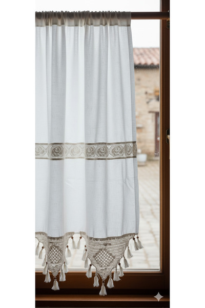 PAZARSEN Authentic Curtain Plain Linen Fabric Hand-Laced Natural Woven Cotton Sunshade Curtain