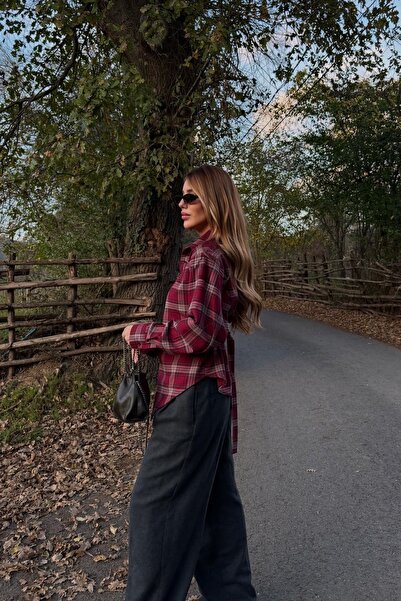 Laluvia Plaid Shirt with Red Tie Detail - 25250