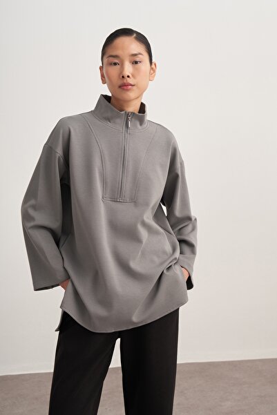 EBU Prive Γυναικείο Interlock D ψηλός λαιμός Sweat Smoked