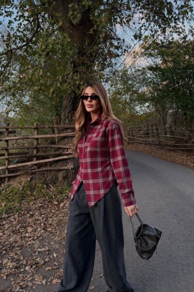 Laluvia Plaid Shirt with Red Tie Detail - 25250