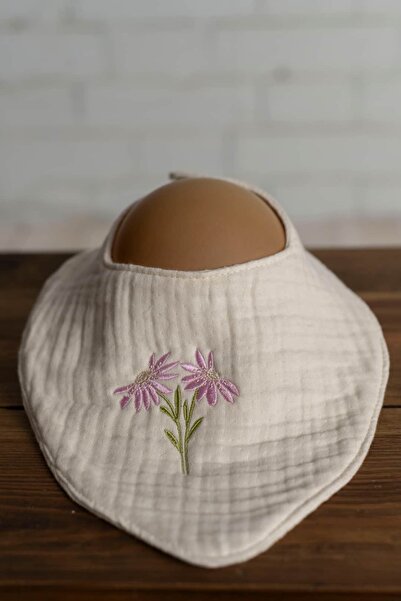 Olivo Mini Newborn Baby Embroidered Scarf/Bib 4 Layers of Muslin