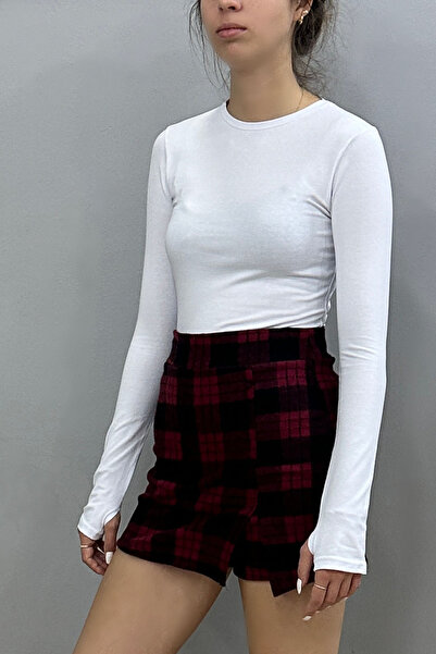 Tam Moda Women's Plaid Burgundy Patterned Winter Slit Short Skirt