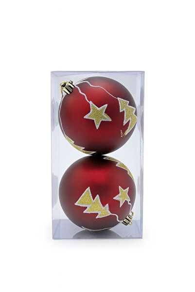 OEM Set de 2 globuri roșii de Crăciun cu decor auriu, 19,5x10x10cm