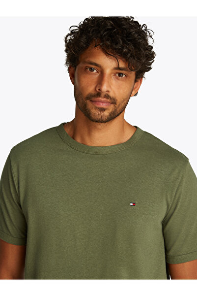 Tommy Hilfiger Men Green Cotton Linen Short Sleeve T-Shirt