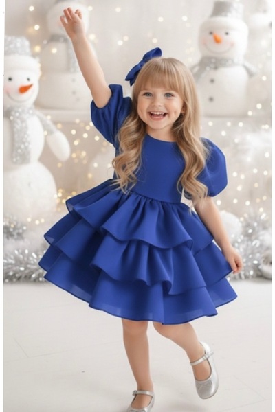 Tinypeople Момичешка вечерна рокля в небесно синьо, детска парти рокля, детск...