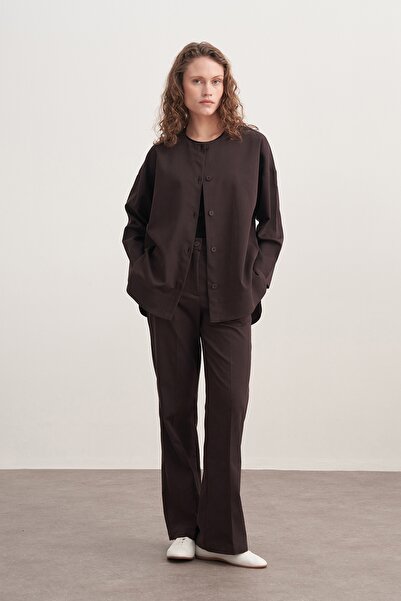 EBU Prive Women's Gabardine Jacket Shirt Brown