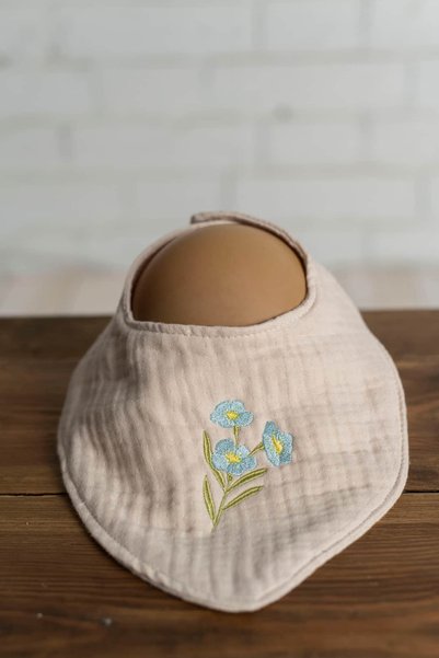 Olivo Mini Newborn Baby Embroidered Scarf/Bib 4 Layers of Muslin