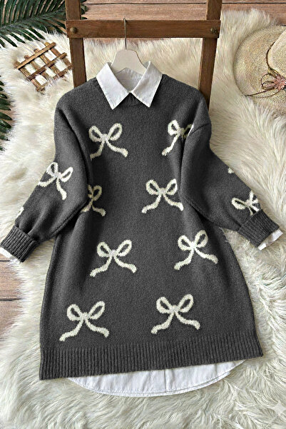 MODAQU Φούτερ με μοτίβο φιόγκου - Καπνιστό