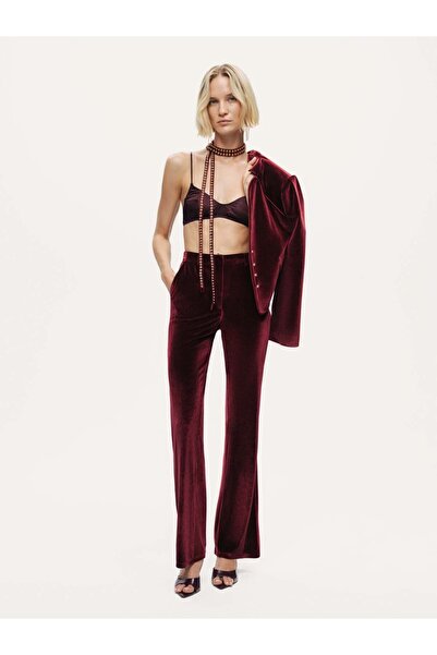 Nocturne Kemerli Bootcut Kadife Pantolon