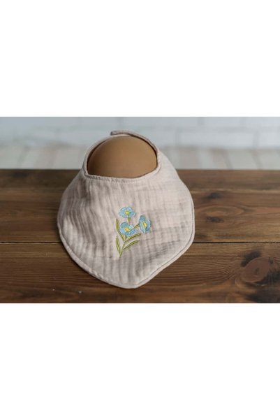Olivo Mini Newborn Baby Embroidered Scarf/Bib 4 Layers of Muslin