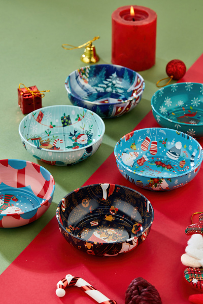 EMBazaar 6-Piece Christmas Themed Sauce Bowl/Cookie Bowl/Mini Bowl/Santa Claus/Made of Lightweight Thin Metal