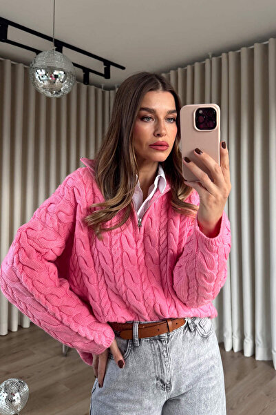 Sue Store Πουλόβερ με ροζ πλεκτό φερμουάρ