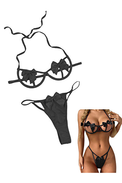 Sthxyfaith Lingerie Sets for Women Sexy 2 Piece Bra Panty Set Appliques Cut Out Outfits for Women Black Medium