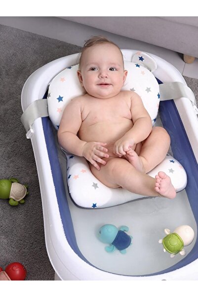 KRCIQMV وسادة استحمام للأطفال، مقعد استحمام ناعم قابل للتعديل وغير قابل للانزلاق للأطفال حديثي الولادة من عمر 0 إلى 12 شهرًا (أبيض)